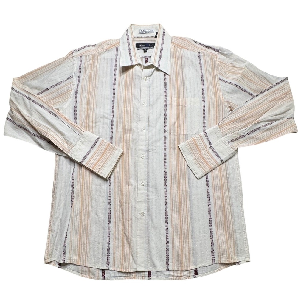 Manzini Mens XXL Button Down Shirt Western French Cuff Stripe Retro Geometric